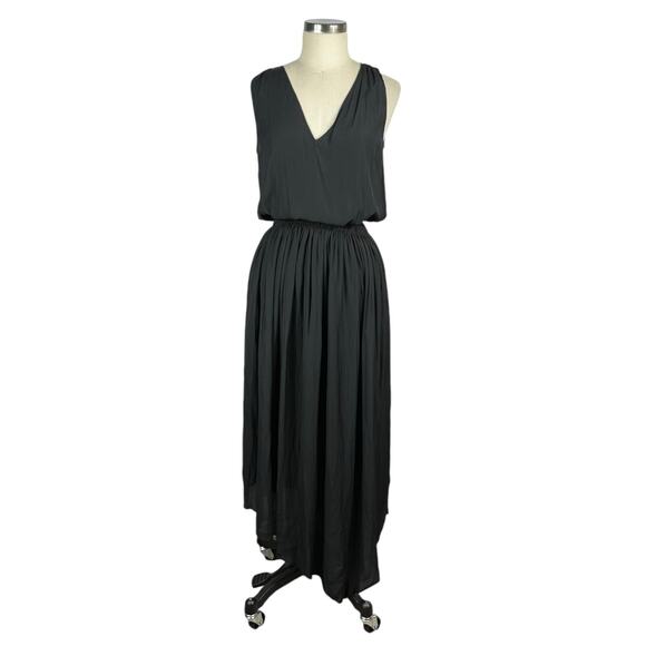 RAMY BROOK Glaimi Asymmetrical Midi Dress Women's Size XS NWT Black Satin LBD - Picture 1 of 9
